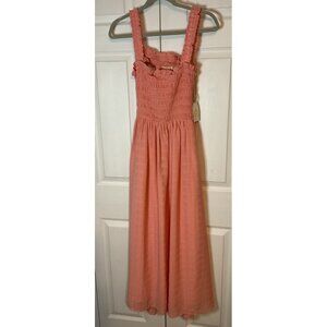 Chrysanthemum Coral Pink Orange Maxi Lined Dress‎ Size Medium New